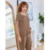 Ekouaer Women Lounge Pajamas Sets Ribbed Knit PJ Short Sleeve and Long Pajama Pant Soft 2 Piece Sleepwear Loungwear Set(Brown)