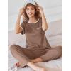 Ekouaer Women Lounge Pajamas Sets Ribbed Knit PJ Short Sleeve and Long Pajama Pant Soft 2 Piece Sleepwear Loungwear Set(Brown)