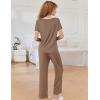 Ekouaer Women Lounge Pajamas Sets Ribbed Knit PJ Short Sleeve and Long Pajama Pant Soft 2 Piece Sleepwear Loungwear Set(Brown)