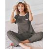 Ekouaer Women Lounge Pajamas Sets Ribbed Knit PJ Short Sleeve and Long Pajama Pant Soft 2 Piece Sleepwear Loungwear Set(Charcoal Grey)