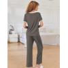 Ekouaer Women Lounge Pajamas Sets Ribbed Knit PJ Short Sleeve and Long Pajama Pant Soft 2 Piece Sleepwear Loungwear Set(Charcoal Grey)