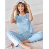 Ekouaer Women Lounge Pajamas Sets Ribbed Knit PJ Short Sleeve and Long Pajama Pant Soft 2 Piece Sleepwear Loungwear Set(Clear Blue)