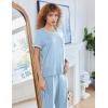 Ekouaer Women Lounge Pajamas Sets Ribbed Knit PJ Short Sleeve and Long Pajama Pant Soft 2 Piece Sleepwear Loungwear Set(Clear Blue)