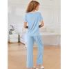 Ekouaer Women Lounge Pajamas Sets Ribbed Knit PJ Short Sleeve and Long Pajama Pant Soft 2 Piece Sleepwear Loungwear Set(Clear Blue)