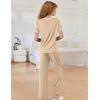 Ekouaer Women Lounge Pajamas Sets Ribbed Knit PJ Short Sleeve and Long Pajama Pant Soft 2 Piece Sleepwear Loungwear Set(Dark Khaki)
