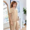 Ekouaer Women Lounge Pajamas Sets Ribbed Knit PJ Short Sleeve and Long Pajama Pant Soft 2 Piece Sleepwear Loungwear Set(Dark Khaki)