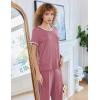 Ekouaer Women Lounge Pajamas Sets Ribbed Knit PJ Short Sleeve and Long Pajama Pant Soft 2 Piece Sleepwear Loungwear Set(Dark Pink)