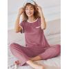 Ekouaer Women Lounge Pajamas Sets Ribbed Knit PJ Short Sleeve and Long Pajama Pant Soft 2 Piece Sleepwear Loungwear Set(Dark Pink)