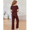 Ekouaer Women Lounge Pajamas Sets Ribbed Knit PJ Short Sleeve and Long Pajama Pant Soft 2 Piece Sleepwear Loungwear Set(Dark Red)