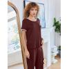 Ekouaer Women Lounge Pajamas Sets Ribbed Knit PJ Short Sleeve and Long Pajama Pant Soft 2 Piece Sleepwear Loungwear Set(Dark Red)