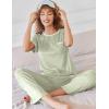 Ekouaer Women Lounge Pajamas Sets Ribbed Knit PJ Short Sleeve and Long Pajama Pant Soft 2 Piece Sleepwear Loungwear Set(Light Green)