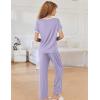 Ekouaer Women Lounge Pajamas Sets Ribbed Knit PJ Short Sleeve and Long Pajama Pant Soft 2 Piece Sleepwear Loungwear Set(Lilac)