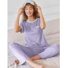 Ekouaer Women Lounge Pajamas Sets Ribbed Knit PJ Short Sleeve and Long Pajama Pant Soft 2 Piece Sleepwear Loungwear Set(Lilac)
