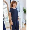 Ekouaer Women Lounge Pajamas Sets Ribbed Knit PJ Short Sleeve and Long Pajama Pant Soft 2 Piece Sleepwear Loungwear Set(Navy Blue)