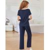 Ekouaer Women Lounge Pajamas Sets Ribbed Knit PJ Short Sleeve and Long Pajama Pant Soft 2 Piece Sleepwear Loungwear Set(Navy Blue)