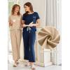 Ekouaer Women Lounge Pajamas Sets Ribbed Knit PJ Short Sleeve and Long Pajama Pant Soft 2 Piece Sleepwear Loungwear Set(Navy Blue)