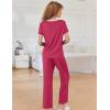 Ekouaer Women Lounge Pajamas Sets Ribbed Knit PJ Short Sleeve and Long Pajama Pant Soft 2 Piece Sleepwear Loungwear Set(Rose)