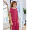 Ekouaer Women Lounge Pajamas Sets Ribbed Knit PJ Short Sleeve and Long Pajama Pant Soft 2 Piece Sleepwear Loungwear Set(Rose)