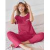 Ekouaer Women Lounge Pajamas Sets Ribbed Knit PJ Short Sleeve and Long Pajama Pant Soft 2 Piece Sleepwear Loungwear Set(Rose)