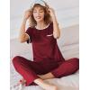 Ekouaer Women Lounge Pajamas Sets Ribbed Knit PJ Short Sleeve and Long Pajama Pant Soft 2 Piece Sleepwear Loungwear Set(Wine Red)