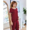 Ekouaer Women Lounge Pajamas Sets Ribbed Knit PJ Short Sleeve and Long Pajama Pant Soft 2 Piece Sleepwear Loungwear Set(Wine Red)