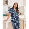 Ekouaer Women Pajamas Set Short Sleeve Button Down Sleepwear Soft Pjs Loungewear Pants Set S-XXL(Navy/ Blue Leaf)