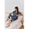 Ekouaer Women Pajamas Set Short Sleeve Button Down Sleepwear Soft Pjs Loungewear Pants Set S-XXL(Navy/ Blue Leaf)
