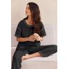 Ekouaer Women Waffle Knit Lounge Sets Short Sleeve Top and Long Pant Pajama Set Loungewear 2 Piece Pjs Set with Pockets(01 Black)