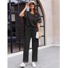 Ekouaer Women Waffle Knit Lounge Sets Short Sleeve Top and Long Pant Pajama Set Loungewear 2 Piece Pjs Set with Pockets(01 Black)