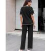 Ekouaer Women Waffle Knit Lounge Sets Short Sleeve Top and Long Pant Pajama Set Loungewear 2 Piece Pjs Set with Pockets(01 Black)
