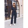 Ekouaer Women Waffle Knit Lounge Sets Short Sleeve Top and Long Pant Pajama Set Loungewear 2 Piece Pjs Set with Pockets(02 Navy)