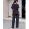 Ekouaer Women Waffle Knit Lounge Sets Short Sleeve Top and Long Pant Pajama Set Loungewear 2 Piece Pjs Set with Pockets(02 Navy)