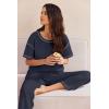 Ekouaer Women Waffle Knit Lounge Sets Short Sleeve Top and Long Pant Pajama Set Loungewear 2 Piece Pjs Set with Pockets(02 Navy)