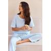 Ekouaer Women Waffle Knit Lounge Sets Short Sleeve Top and Long Pant Pajama Set Loungewear 2 Piece Pjs Set with Pockets(03 Sky Blue)