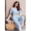 Ekouaer Women Waffle Knit Lounge Sets Short Sleeve Top and Long Pant Pajama Set Loungewear 2 Piece Pjs Set with Pockets(03 Sky Blue)
