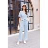 Ekouaer Women Waffle Knit Lounge Sets Short Sleeve Top and Long Pant Pajama Set Loungewear 2 Piece Pjs Set with Pockets(03 Sky Blue)