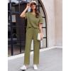 Ekouaer Women Waffle Knit Lounge Sets Short Sleeve Top and Long Pant Pajama Set Loungewear 2 Piece Pjs Set with Pockets(04 Military Green)