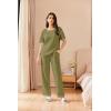 Ekouaer Women Waffle Knit Lounge Sets Short Sleeve Top and Long Pant Pajama Set Loungewear 2 Piece Pjs Set with Pockets(04 Military Green)