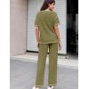 Ekouaer Women Waffle Knit Lounge Sets Short Sleeve Top and Long Pant Pajama Set Loungewear 2 Piece Pjs Set with Pockets(04 Military Green)