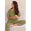 Ekouaer Women Waffle Knit Lounge Sets Short Sleeve Top and Long Pant Pajama Set Loungewear 2 Piece Pjs Set with Pockets(04 Military Green)