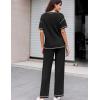 Ekouaer Women Waffle Knit Lounge Sets Short Sleeve Top and Long Pant Pajama Set Loungewear 2 Piece Pjs Set with Pockets(Black)