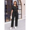 Ekouaer Women Waffle Knit Lounge Sets Short Sleeve Top and Long Pant Pajama Set Loungewear 2 Piece Pjs Set with Pockets(Black)