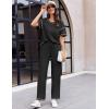 Ekouaer Women Waffle Knit Lounge Sets Short Sleeve Top and Long Pant Pajama Set Loungewear 2 Piece Pjs Set with Pockets(Black)