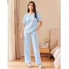 Ekouaer Women Waffle Knit Lounge Sets Short Sleeve Top and Long Pant Pajama Set Loungewear 2 Piece Pjs Set with Pockets(Blue)