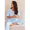 Ekouaer Women Waffle Knit Lounge Sets Short Sleeve Top and Long Pant Pajama Set Loungewear 2 Piece Pjs Set with Pockets(Blue)