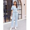 Ekouaer Women Waffle Knit Lounge Sets Short Sleeve Top and Long Pant Pajama Set Loungewear 2 Piece Pjs Set with Pockets(Blue)