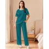 Ekouaer Women Waffle Knit Lounge Sets Short Sleeve Top and Long Pant Pajama Set Loungewear 2 Piece Pjs Set with Pockets(Blue Green)