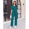 Ekouaer Women Waffle Knit Lounge Sets Short Sleeve Top and Long Pant Pajama Set Loungewear 2 Piece Pjs Set with Pockets(Blue Green)