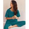 Ekouaer Women Waffle Knit Lounge Sets Short Sleeve Top and Long Pant Pajama Set Loungewear 2 Piece Pjs Set with Pockets(Blue Green)