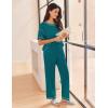 Ekouaer Women Waffle Knit Lounge Sets Short Sleeve Top and Long Pant Pajama Set Loungewear 2 Piece Pjs Set with Pockets(Blue Green)
